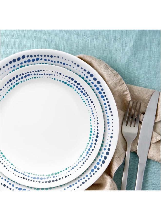 Corelle Ocean Blues 16-Piece Dinnerware Set, Vitrelle Glass, Chip & Break Resistant, Lightweight & Stackable, Dishwasher & Microwave Safe, Service for 4, Includes 4 x Dinner Plates, 4 x Bread & Butter Plates, 4 x 10 oz Soup Bowls & 4 x 18 oz Cereal Bowls - Image 3